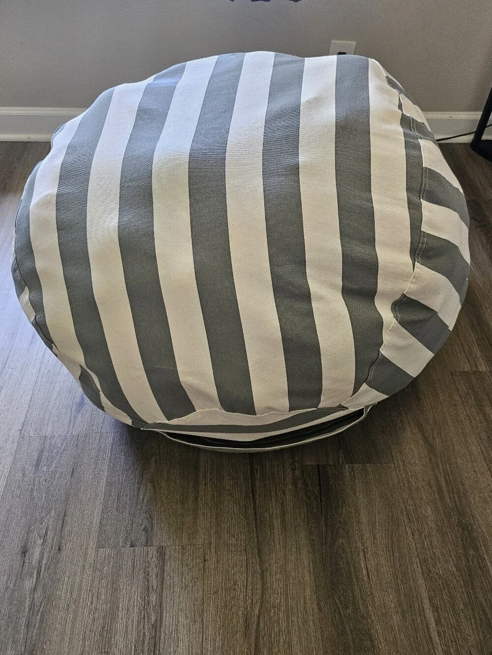 Striped Gray and White Pouf Ottoman - Stuffie Holder! (Stuffies Not Included)